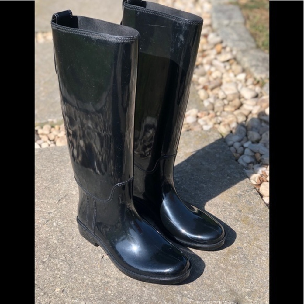 Coach black shiny rain boots Size 7 - Picture 1 of 12